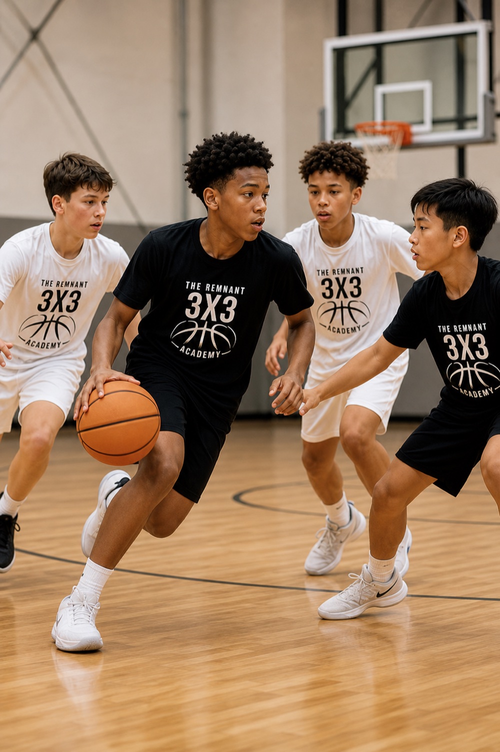 3x3 Academy students playing basketball